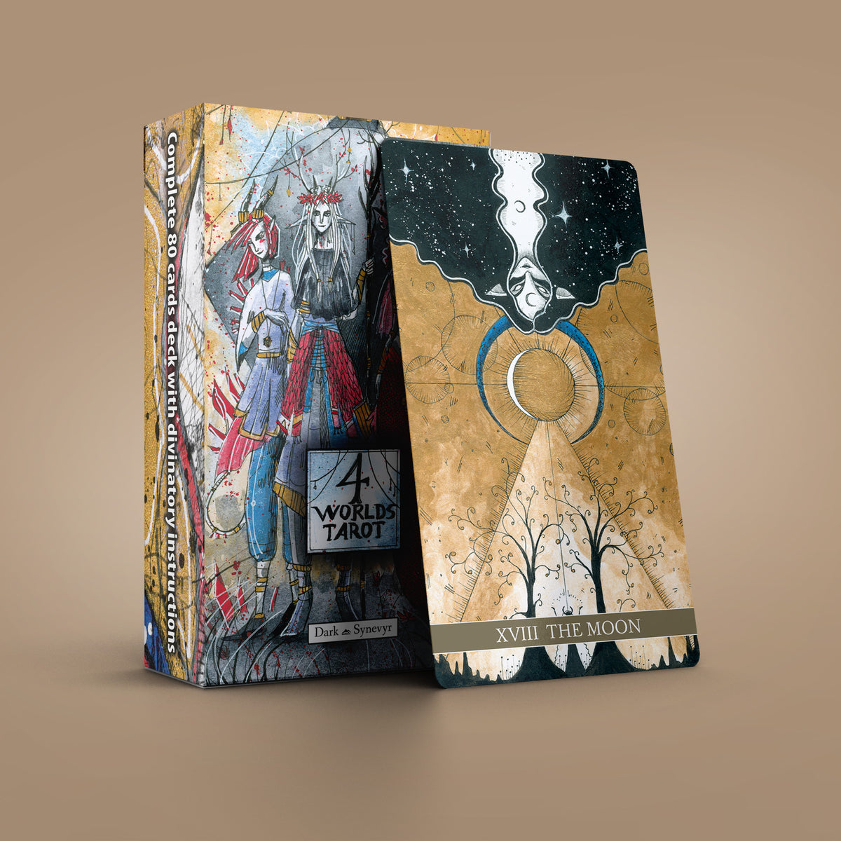 4Worlds Tarot Cards Deck 78+2 Extra Cards with Guidebook – Dark